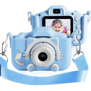 Детский цифровой селфи фотоаппарат Котик (Kitty) Full HD, голубой